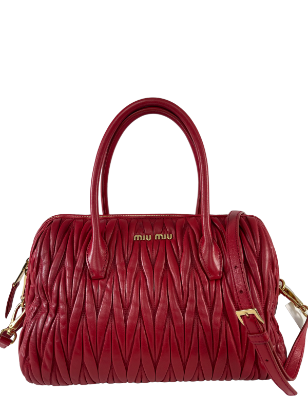 Miu Miu Red Ruched Leather Tote Supply