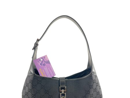 Gucci Vintage Black Monogram Canvas Leather  Jackie  Hobo Hot on Sale