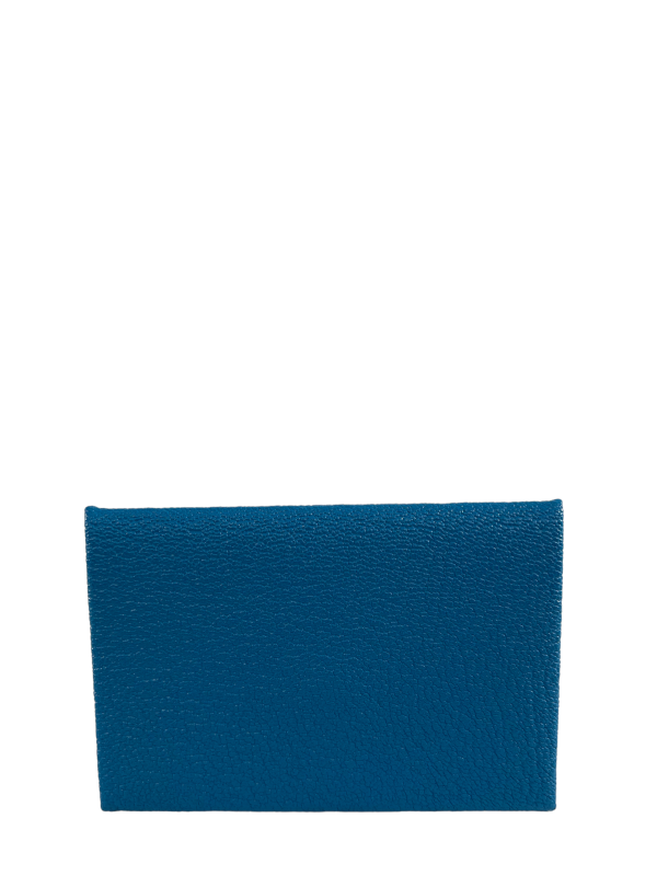 Hermès Blue Leather Calvi Card Holder Cheap