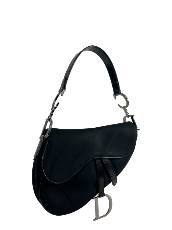 Christian Dior Black Canvas Nylon & Patent Leather Saddle Bag Online