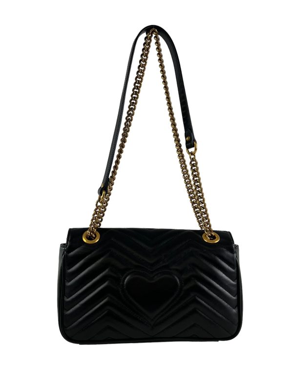 Gucci Black Chevron Leather GG Marmont Shoulder Bag Fashion