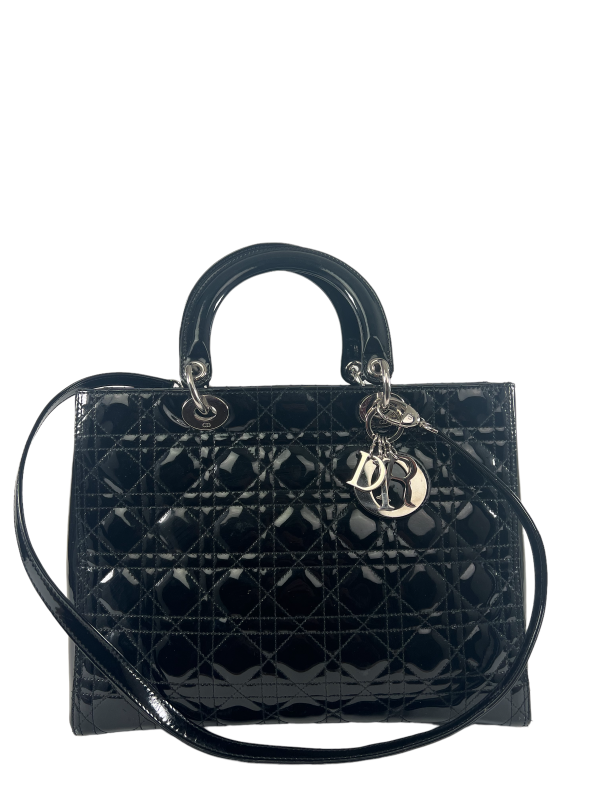 Christian Dior Black Patent Lady Dior Handbag Discount