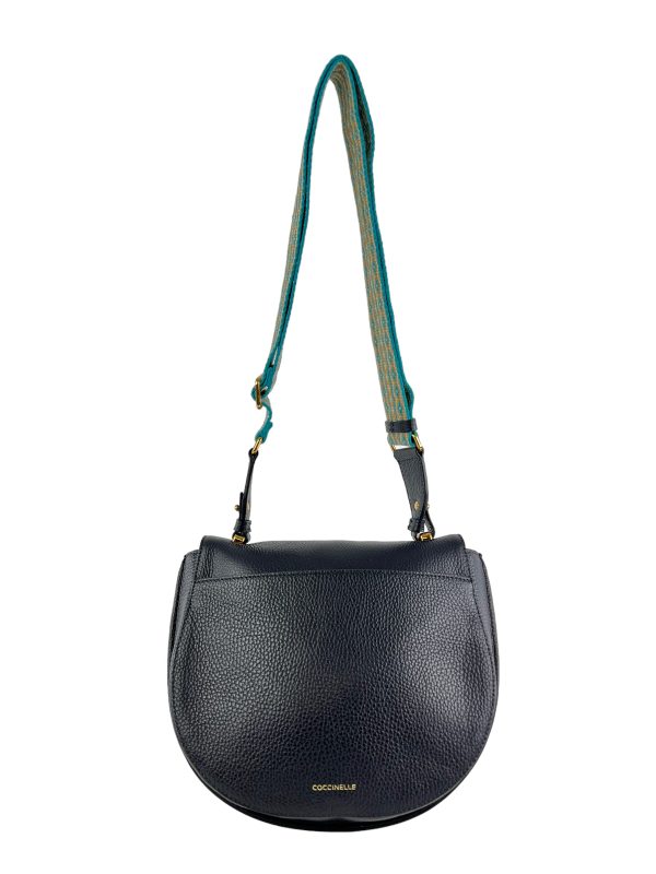 Coccinelle Navy Grained Leather Crossbody For Sale