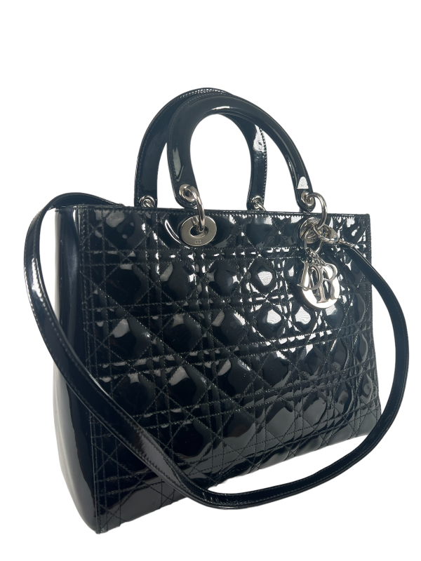 Christian Dior Black Patent Lady Dior Handbag Discount